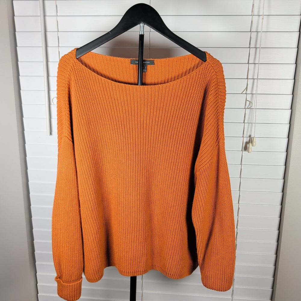 French Connection Sweater Women XS Orange Ribbed Knit Boat Neck Cotton Excellent